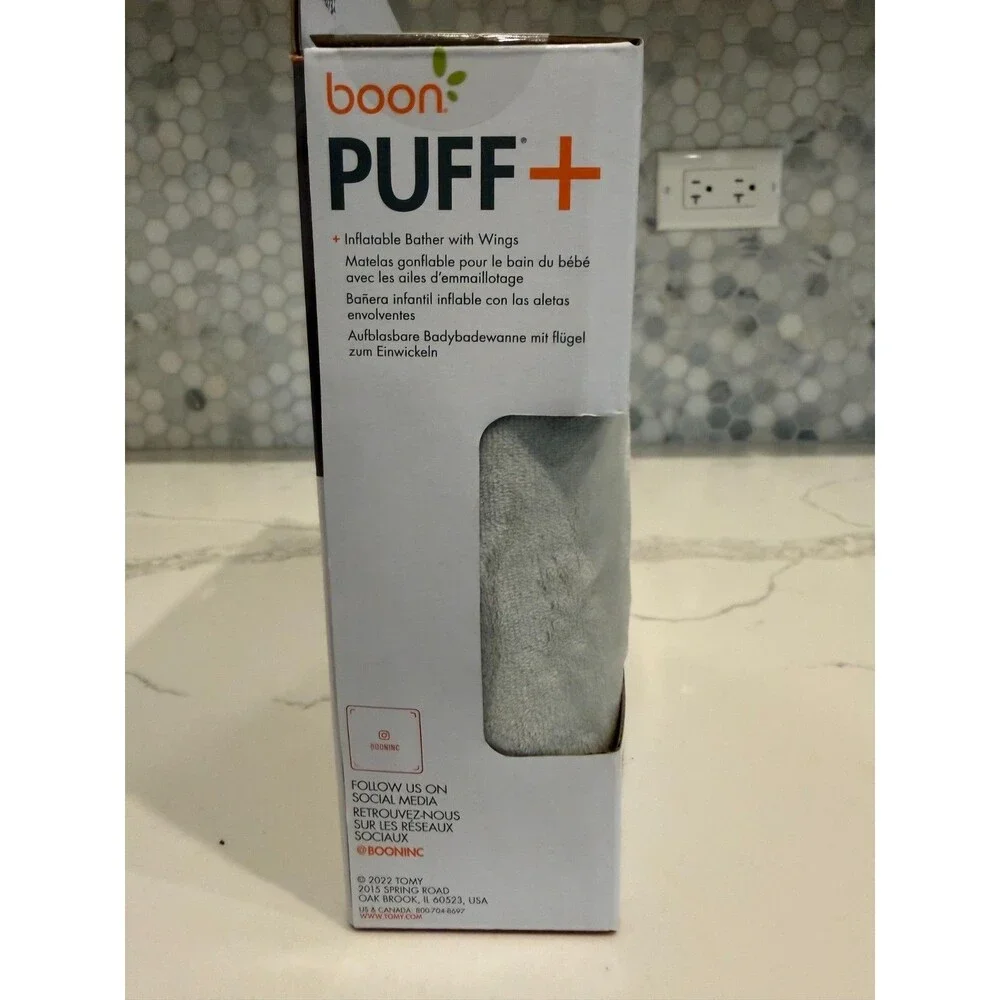 Boon Puff+ Inflatable Baby Bather Infant Bathtub With Microfleece Cover Grey NIB